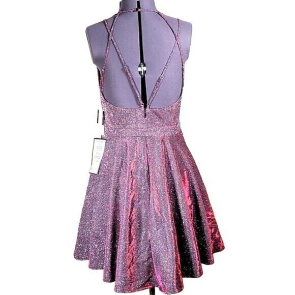 Sequin Hearts Pink Shimmery Fit&Flare Dress Sz 13 - Picture 4 of 14
